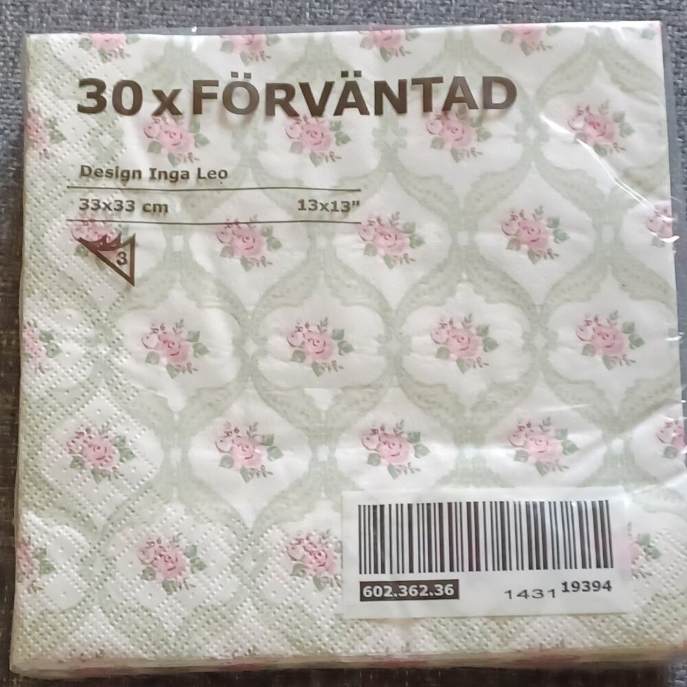 Ikea Forvantad Paper Napkins Discontinued Pink Rose Pattern NIP Design Inga Leo